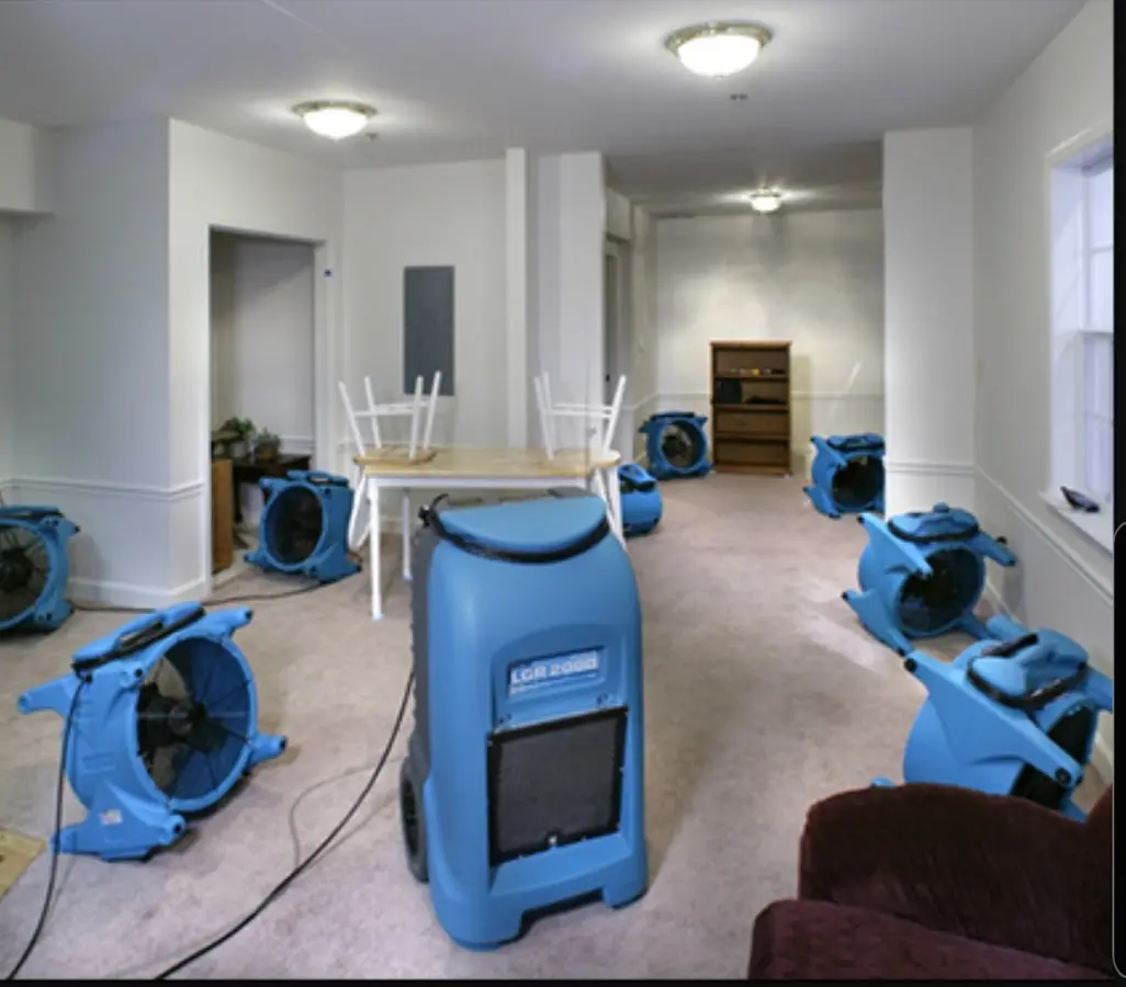 Air movers and dehumidifier setup for Water Damage Restoration in East San Gabriel