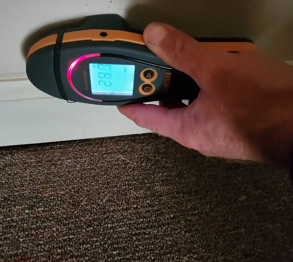Moisture detection at baseboard during Burst Pipe Cleanup in East San Gabriel